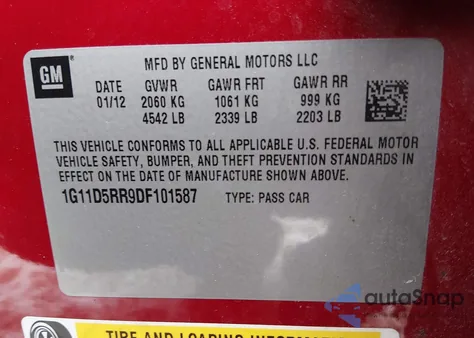 2013 Chevrolet Malibu Eco z USA, uszkodzony, nr VIN 1G11D5RR9DF101587